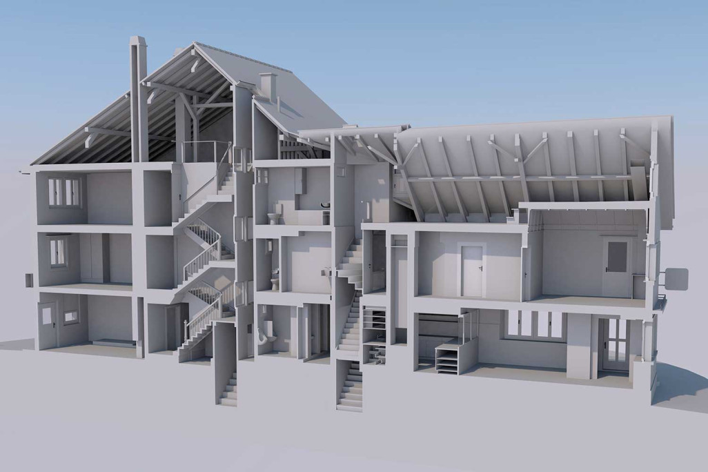 Modèle CAO 3D issu d'un relevé du bâtiment, HMQ ASIA